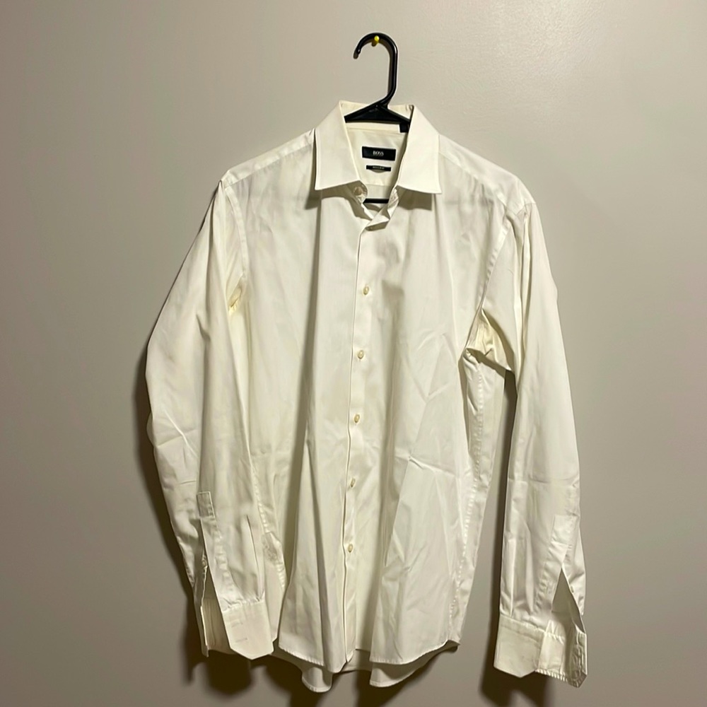Double Cuffed, White Hugo BOSS Button Down Dress Shirt